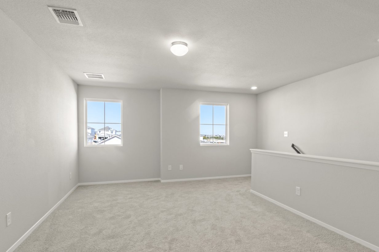 Image of a flex space with tan carpeting and light grey walls with windows