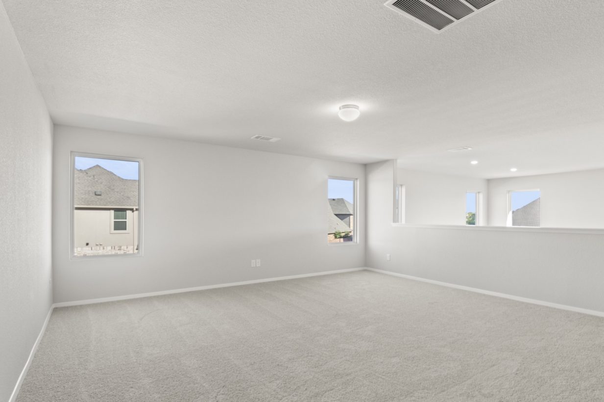 Image of a flex space with tan carpeting and light grey painted walls with two windows