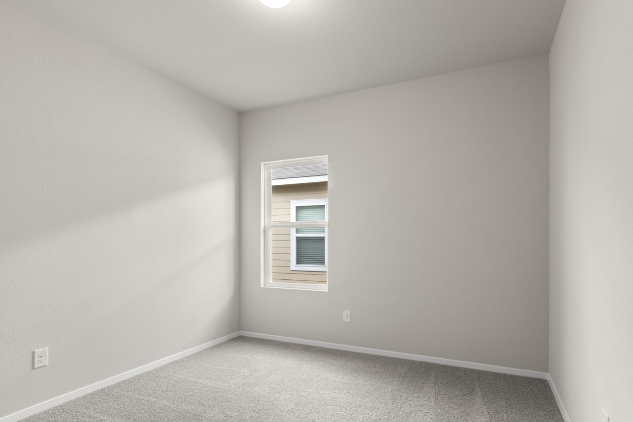 Image of bedroom with light grey carpet and painted walls with a window