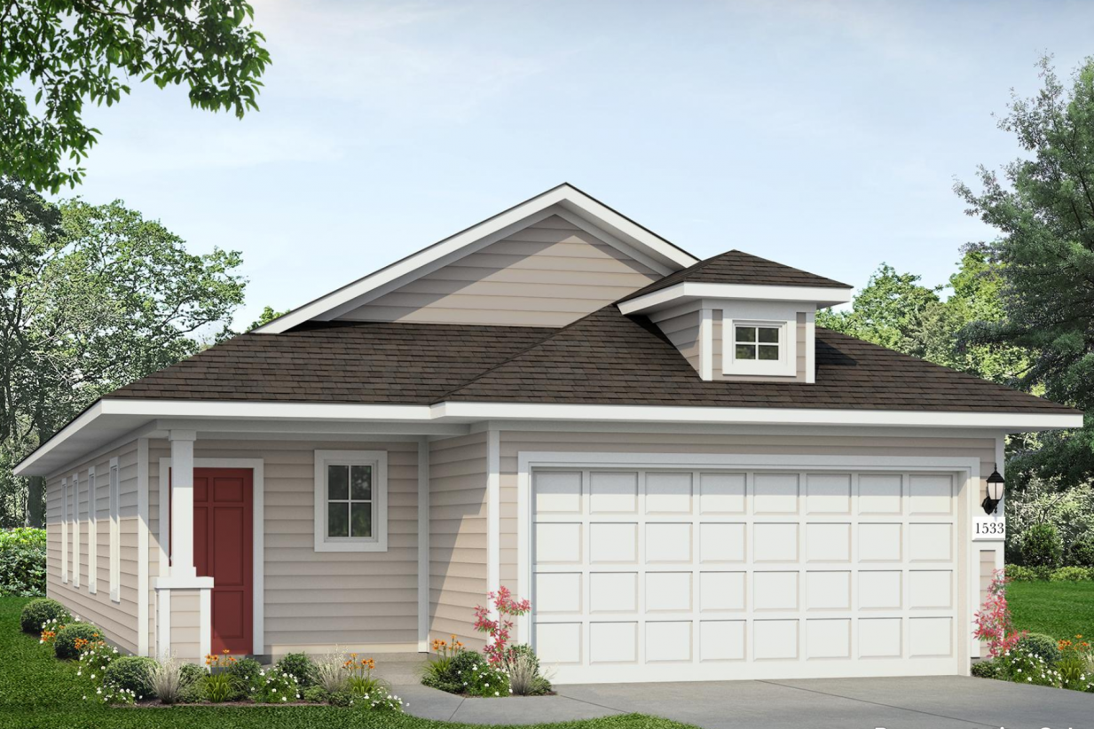 Rendering of a one story tan home