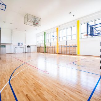 Empty european gym class for school sports for football, basketb