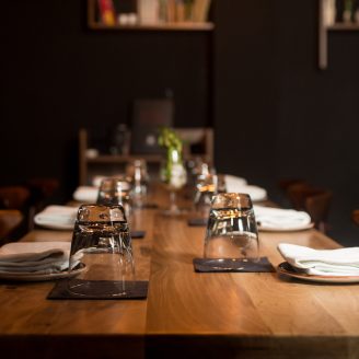 Served dinner table. Restaurant interior Served dinner table. Restaurant interior