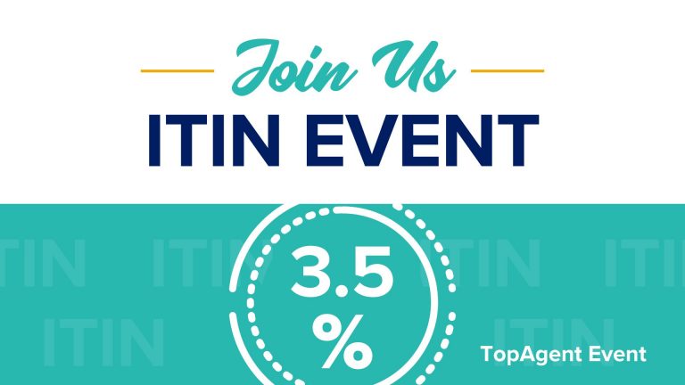 Title card with text "Join Us. ITIN Event. TopAgent Event. Graphic with teal background, 3.5% ITIN