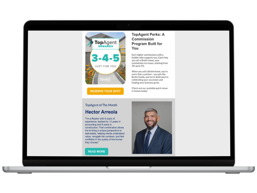 Brohn Homes supports your real estate business in Texas with our TopAgent of the Month.